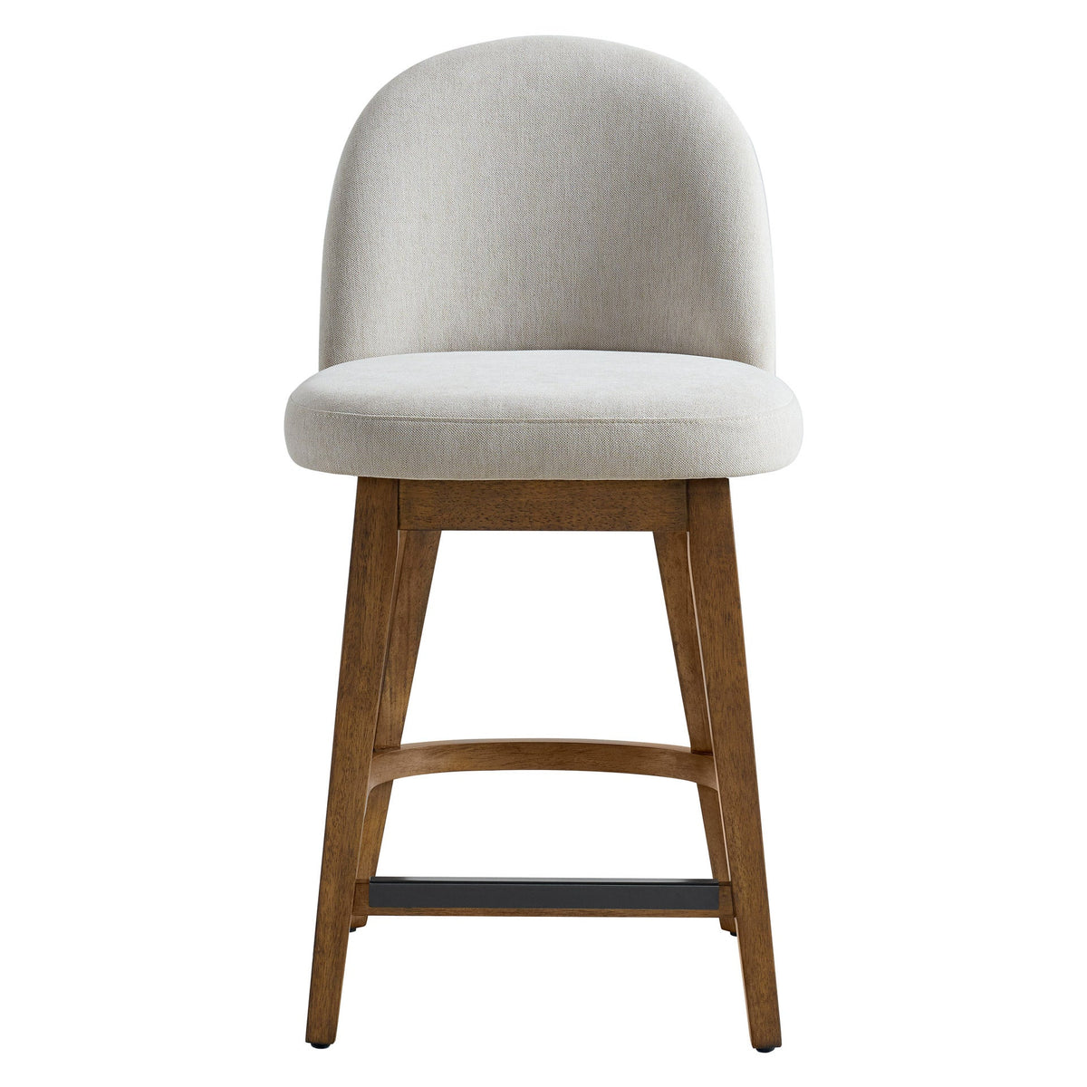 Front view of the Ophelia counter stool with rounded upholstered back and padded seat