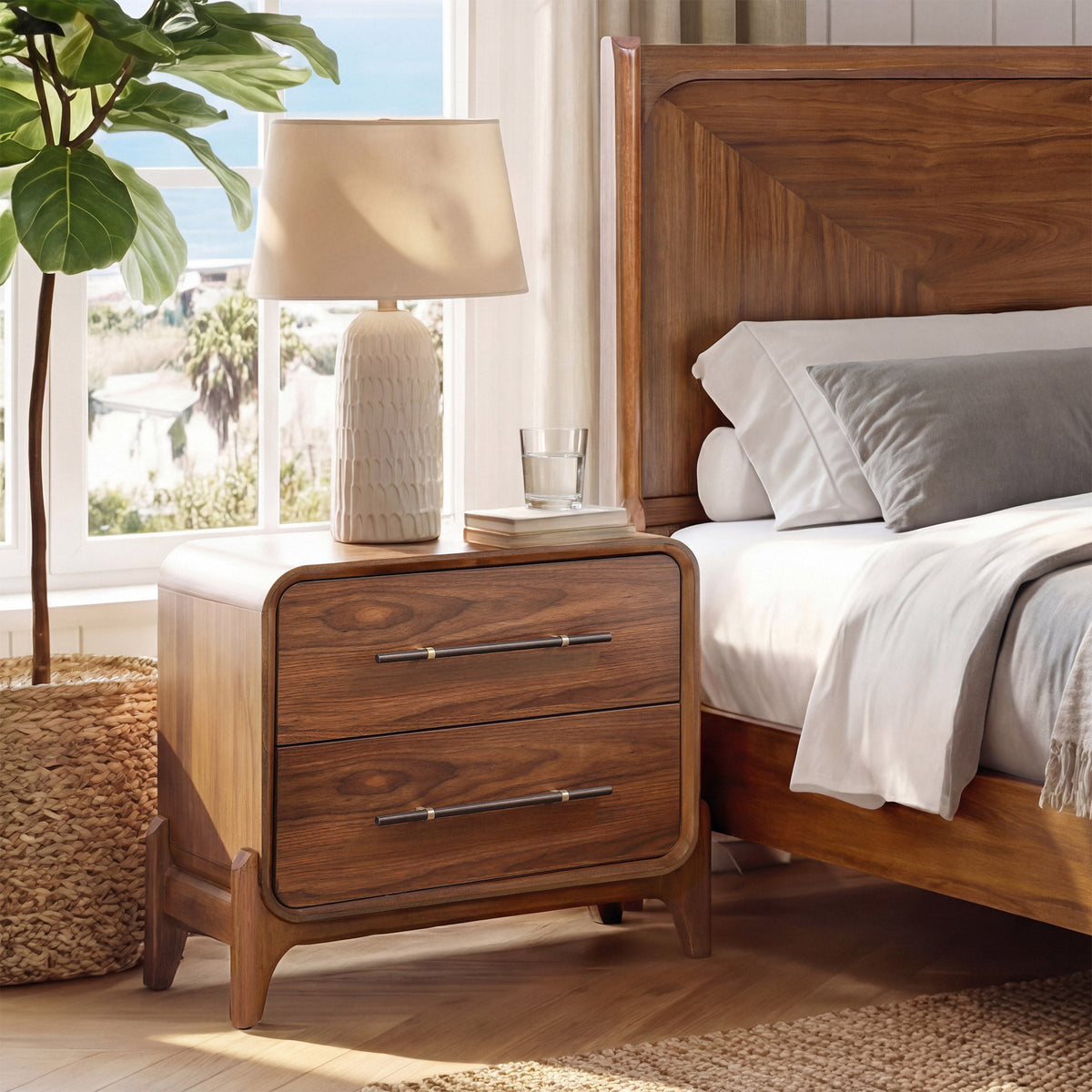 Rockford 2-Drawer Nightstand in Walnut, lifestyle view