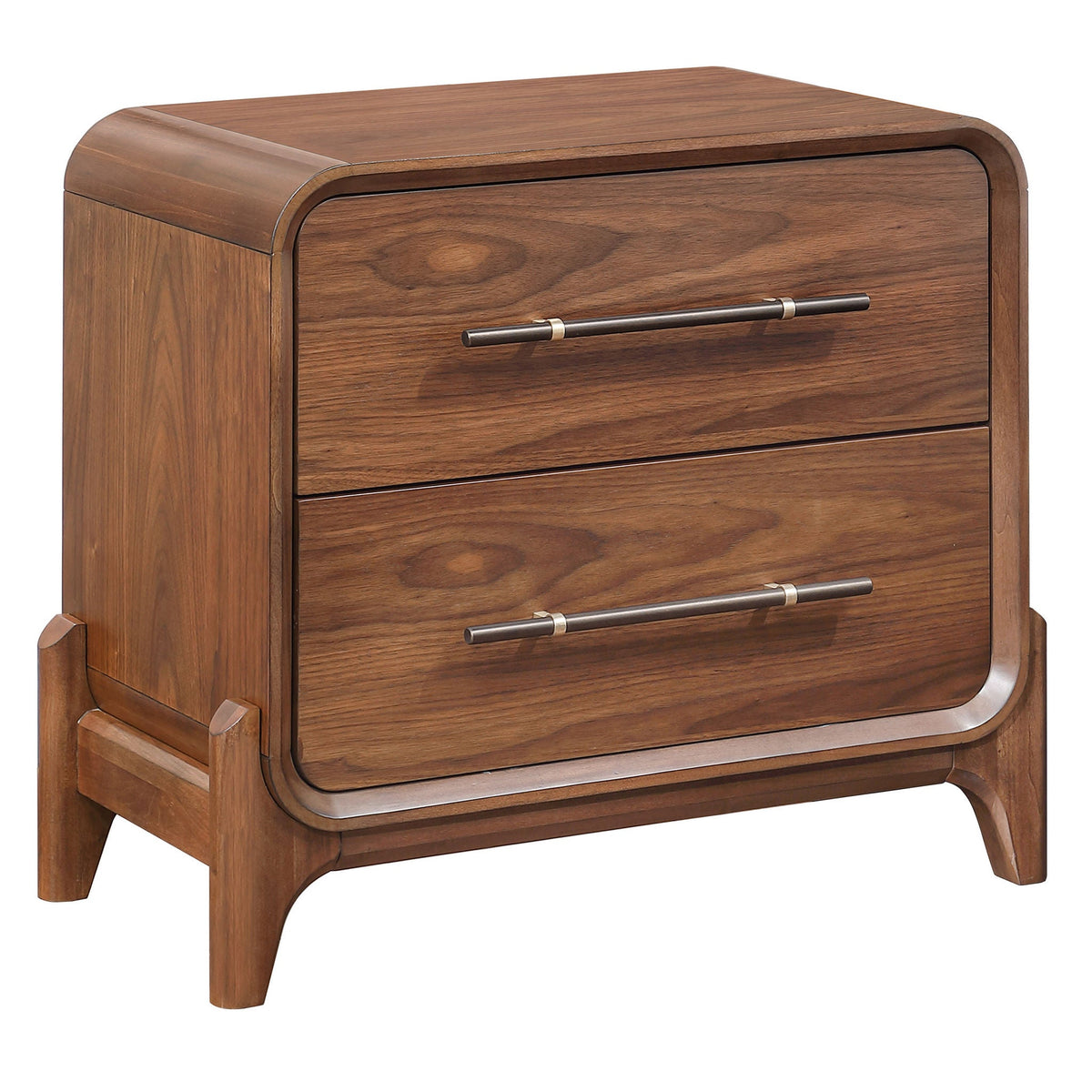 Rockford 2-Drawer Nightstand in Walnut, angled view