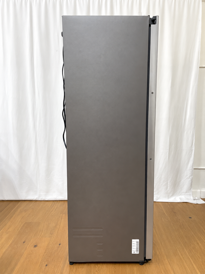 A tall, dark gray refrigerator shown from the side.