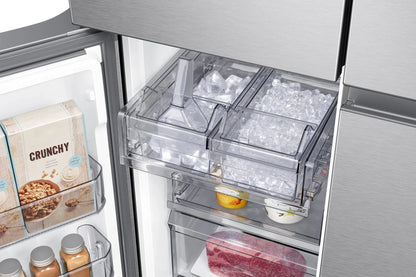 Close-up of the dual ice maker bin filled with cubed and Ice Bites-style ice