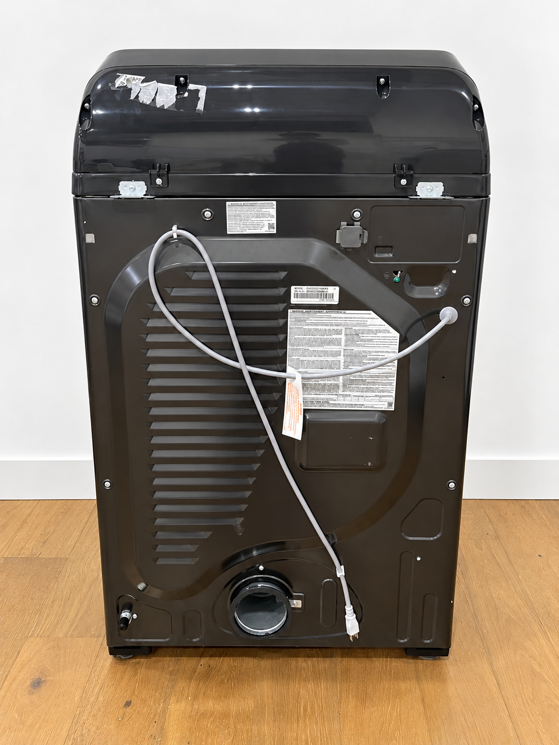 Samsung DVG47CG3500V rear panel showing model label and power cord