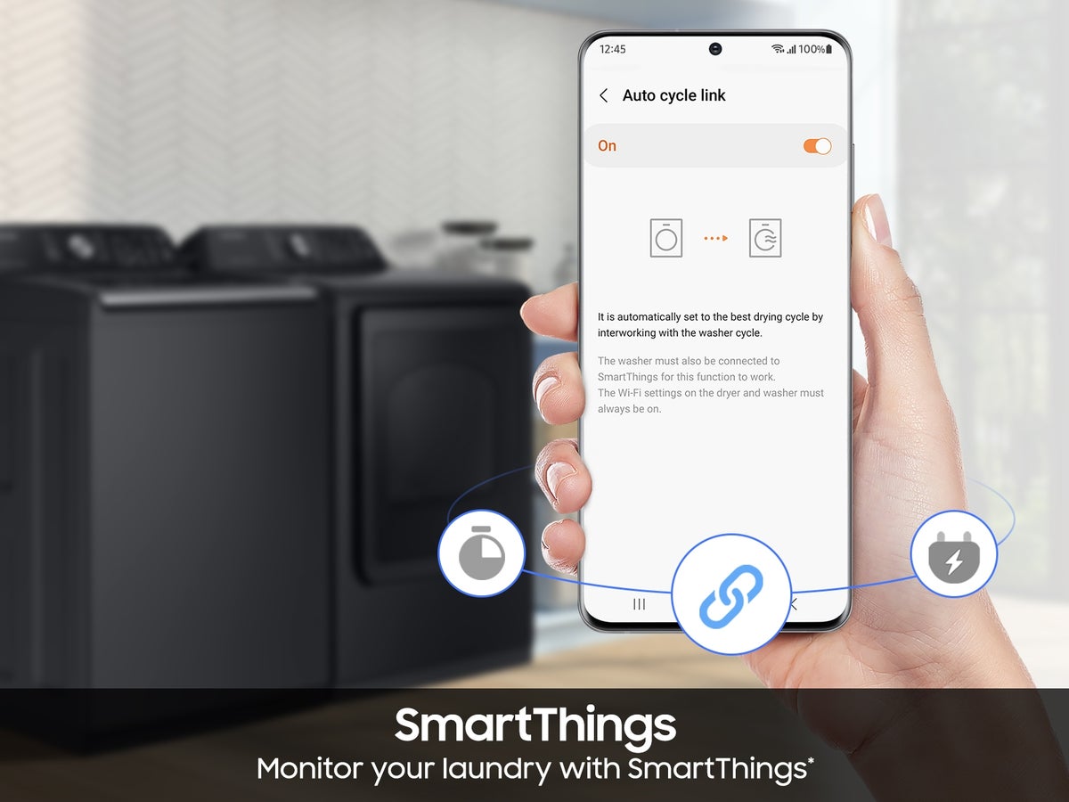 Samsung DVG47CG3500V SmartThings app connectivity illustration