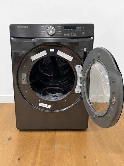 Samsung DVE45T6000V front view with door open showing drum