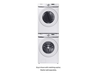 Samsung DVE45T6000W dryer stacked on top of matching Samsung front load washer