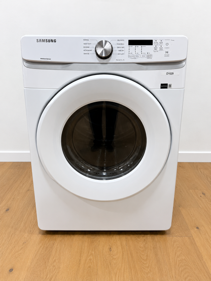 Samsung DVE45T6000W dryer front view with moisture sensor control panel