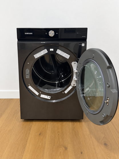 Samsung DVG53BB8700V front view with door open showing drum