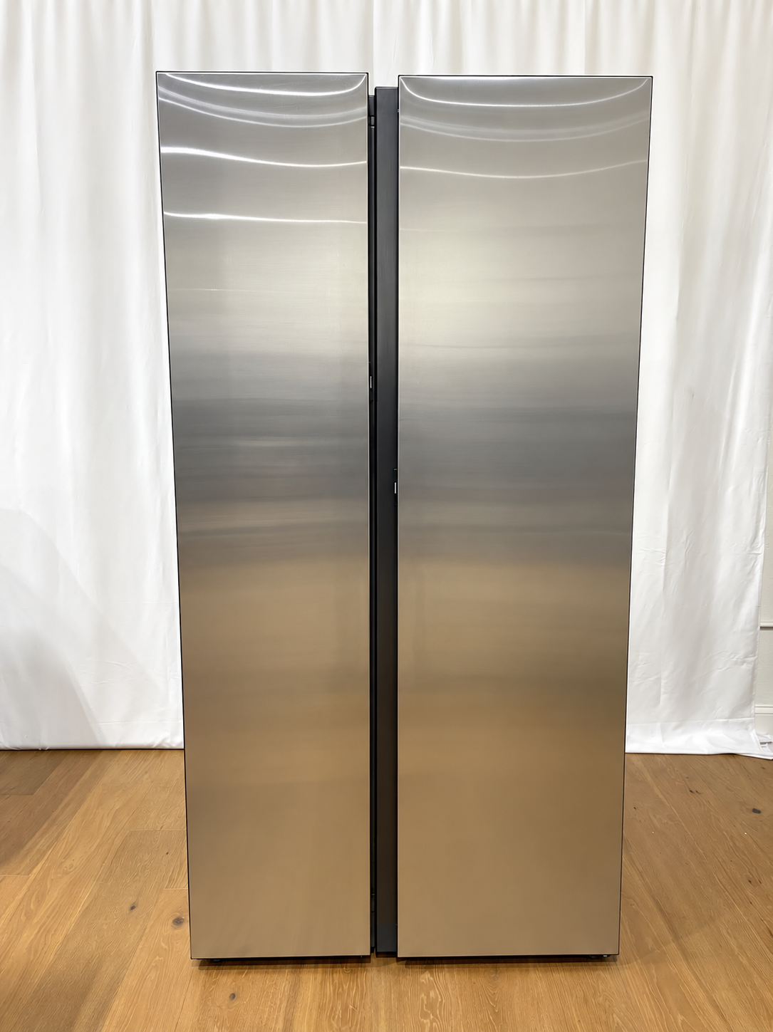 Samsung Bespoke Side-by-Side Refrigerator in stainless steel, front view with both doors closed
