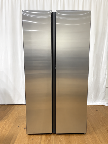 Samsung Bespoke Side-by-Side Refrigerator in stainless steel, front view with both doors closed