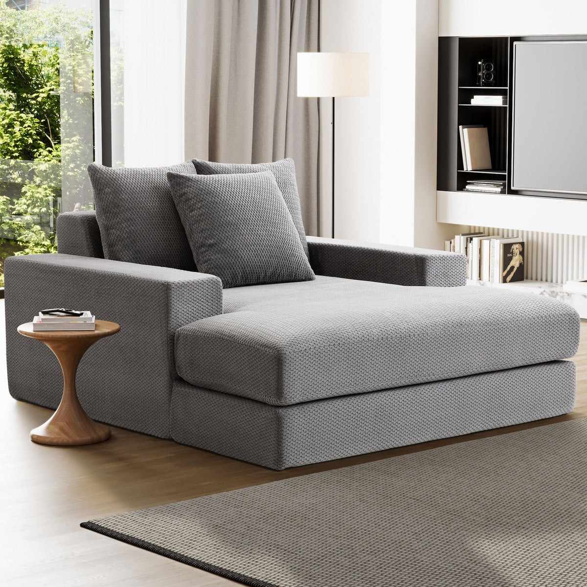 Sealy Calin Upholstered Foam Lounger in Gray, lifestyle view