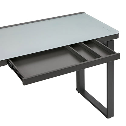 Tresanti Aurora desk slim storage drawer pulled out under the frosted glass top