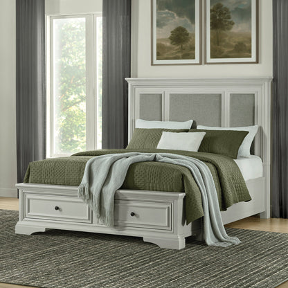 Universal Broadmoore Anistyn Queen Storage Bed in Antique Gray, lifestyle view