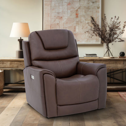 Weslin brown top-grain leather zero gravity power recliner with power headrest in a living room