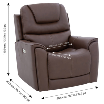 Weslin power recliner dimensions diagram showing 38.7 in width, 39.7 in depth, 43.3 in height, 22 in seat width and 20.5 in seat depth