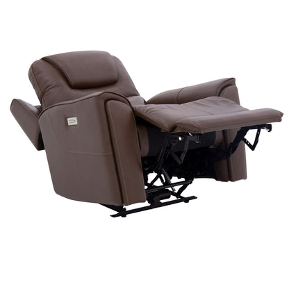 Weslin power recliner fully reclined with footrest extended, showing the power mechanism