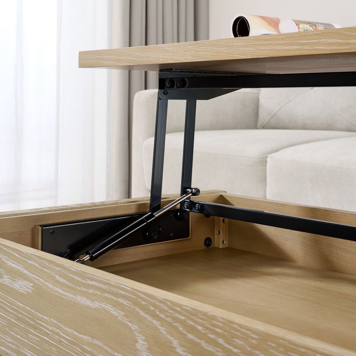 Whitlee Lift-Top Coffee Table pneumatic lift mechanism closeup