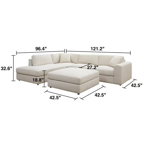 East & Vine Andee Fabric Sectional with Ottoman - New In Box